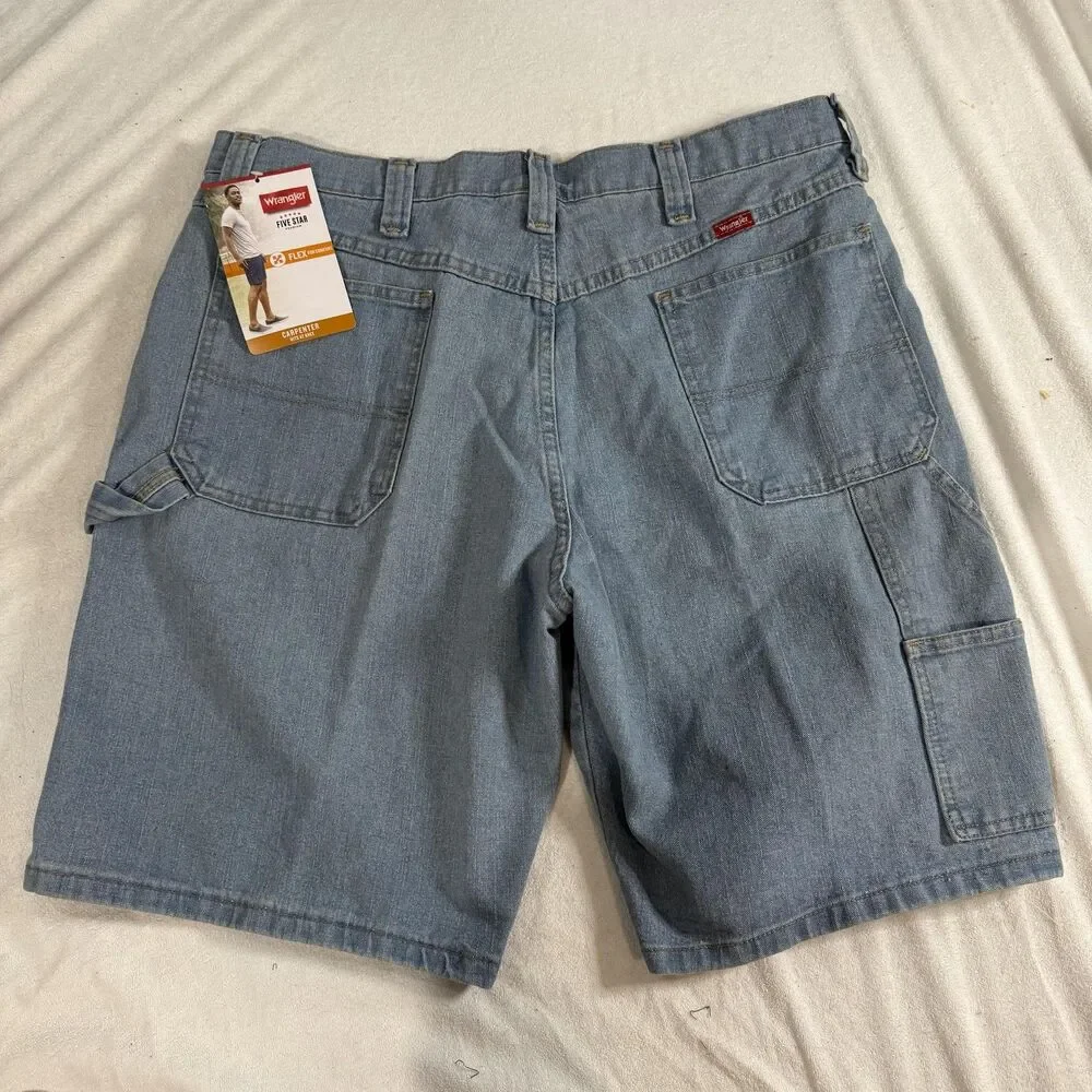 Wrangler‎ Five Star Shorts Mens 36 Blue Denim Carpenter 10 In Inseam Stretch
